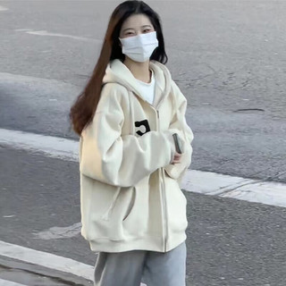 恋的春季女生卫衣外套女春秋款少女孩高中初中生衣服宽松连帽 杏色韩版春秋款 均码