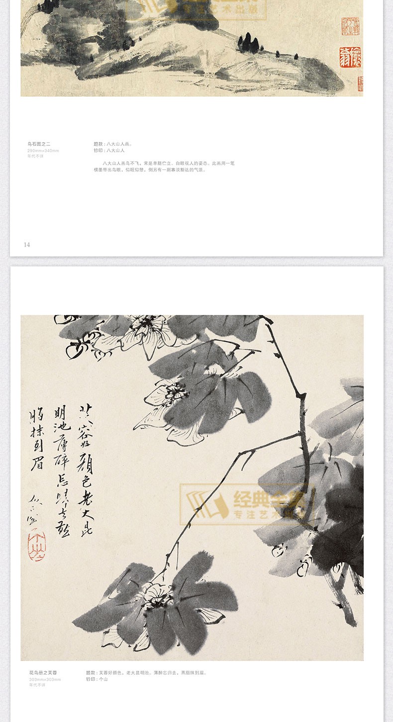 八大山人画集8开中国画临摹画册书籍写意水墨国画山水花鸟鱼虫技法教材
