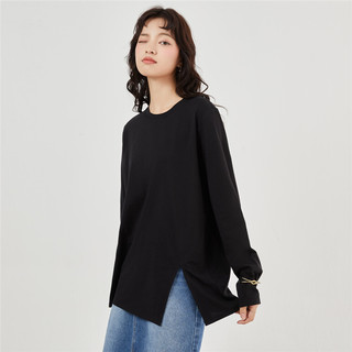 佐丹奴长袖t恤女秋纯棉针织宽松简约时尚侧开叉上衣05323800