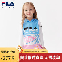 FILA斐乐童装女童卫衣2022春季儿童小童时尚洋气连帽连衣裙子fila 河湾蓝-LB 105