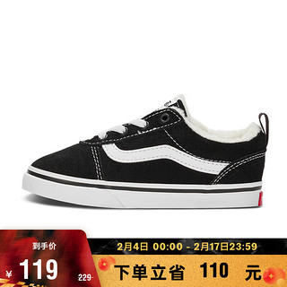 VANS范斯童鞋 Ward Slip-on美式街头黑白配色加绒小童帆布鞋 黑色 22.5码 实测内长14cm