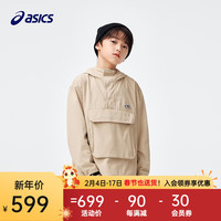 asics亚瑟士童装24年春季男童连帽三防外套休闲舒适梭织便服 207卡其色 170cm