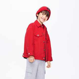 little MO&Co.little moco童装24春装男女童红色纯棉牛仔长袖夹克外套 大红色 150/72