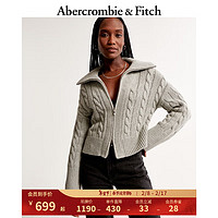 ABERCROMBIE & FITCH女装 秋冬美式辣妹百搭毛衣时尚复古拉链针织开衫 355023-1 灰色 XXS (160/80A)