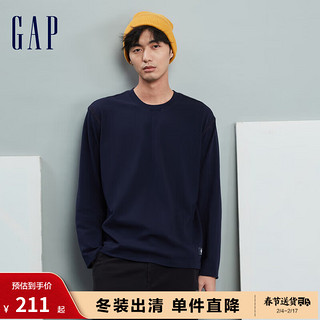 Gap男装冬季2023LOGO水洗棉宽松长袖T恤841243运动休闲上衣 海军蓝 175/96A(L)亚洲尺码