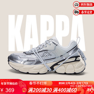 Kappa 卡帕 女鞋老爹鞋女2024春季厚底鞋子女款休闲运动鞋软底跑步鞋 冷灰色/银色 38