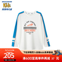 Skechers斯凯奇男童时尚长袖T恤春秋款运动拼接宽松上衣L124B034 雪白色/00QF 130cm