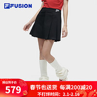 FILA FUSION梭织裙女2024春季休闲半身裙百褶裙 正黑色-BK 160/62A/S