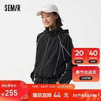 森马（Semir）森马外套女设计感质感上衣2024春宽松连帽夹克潮酷 黑色90001 165/88A/L