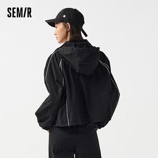 森马（Semir）森马外套女设计感质感上衣2024春宽松连帽夹克潮酷 黑色90001 165/88A/L