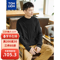唐狮 TONLION男圆领绞花细节毛线衫 黑色 M
