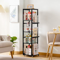 木马人酒柜展示柜现代简约餐边柜小酒架欧式实木客厅靠墙置物架家用 【万向滚轮】黑色-四层*带杂志架