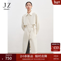 玖姿·安娜蔻简约造型感个性收腰落肩翻领长外套风衣2024春季 浅米 M