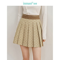 茵曼（INMAN）法式提花百褶裙2024春女装松紧高腰半身短裙 卡其色 S