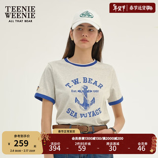 Teenie Weenie小熊2024年撞色圆领短袖T恤美式复古港风打底衫女士