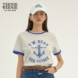 Teenie Weenie小熊2024年撞色圆领短袖T恤美式复古港风打底衫女士