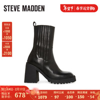 史蒂夫·马登 STEVE MADDEN/思美登2023秋冬新款时装粗跟弹力中筒短靴女UPCYCLE 黑色