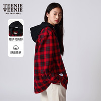 Teenie Weenie小熊2024年早春休闲格纹红色新年连帽衬衫外套女 红色 165/M