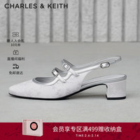 CHARLES&KEITH24春季龙年双绊带粗跟玛丽珍鞋凉鞋CK1-60920370 Silver银色 37