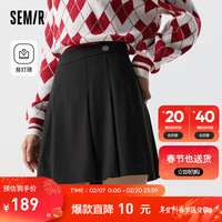 森马（Semir）半身裙女易打理A字裙2024春季俏皮百褶裙百搭 黑色90001 160/66A/M