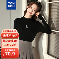唐狮 TONLION春秋飞天小女警毛织半高领木耳边长袖打底衫 黑色 M