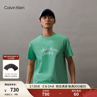 Calvin Klein Jeans24春夏男士休闲通勤字母印花纯棉宽松短袖T恤J325572 L1C-薄荷绿 S