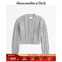 ABERCROMBIE & FITCH女装 24春辣妹毛衣麻花设计感短款修身针织开衫 355608-1 灰色 S (165/92A)