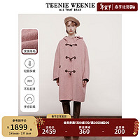 Teenie Weenie小熊秋冬宽松长款连帽牛角扣绵羊毛大衣女外套TW小熊 粉色 165/M