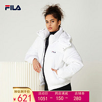 FILA 斐乐 女子棉服冬季款连帽时尚休闲外套面包服欧版 亮白色 L