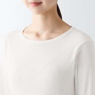 无印良品（MUJI）女式 弹力罗纹织 圆领长袖T恤 打底衫女款内搭 BB2OVA4S 米白色 XS (150/76A)