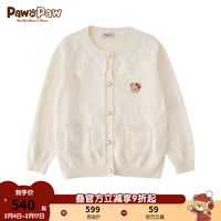 PawinPaw卡通小熊童装2024年春季女童针织开衫蕾丝边上衣 米白色/39 110