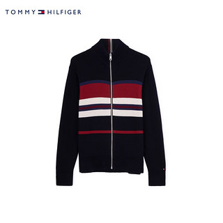 TOMMY HILFIGER男纯棉休闲拼色宽松立领针织开衫毛衣外套MW0MW29041 藏青色DW5 S