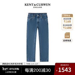 KENT&CURWEN 肯迪文 KC玫瑰皮标基础款直筒牛仔裤男K4572EI011 中蓝 34