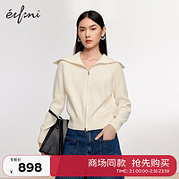 伊芙丽（eifini）伊芙丽大翻领米白色针织开衫2023冬装ZEB230731 米白 155/80CM/S