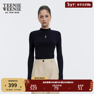 Teenie Weenie小熊女装2024修身半高领毛衣内搭简约素色打底衫 藏青色 165/M