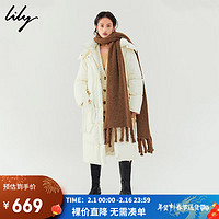 LILY 2022冬女装保暖鹅绒时尚腰带连帽长款羽绒服 601白色 M