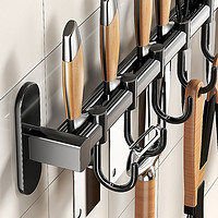 一卫(yweel)不锈钢厨房挂钩架锅铲置物架壁挂勺子铲子挂架挂杆刀架收纳免打孔 亮黑-双杆60cm-10钩