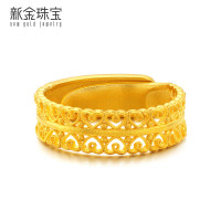 移动端、京东百亿补贴：新金珠宝 足金999花丝爱心戒指 5G硬金心连心活口戒黄金 5.2克