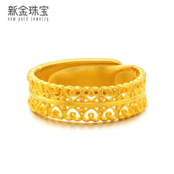 新金珠宝 足金999花丝爱心戒指 5G硬金心连心活口戒黄金 5.2克