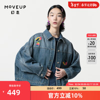 幻走（MOVEUP）2024春季新款.FUN系列翻领趣味绣花设计师牛仔外套女 牛仔蓝