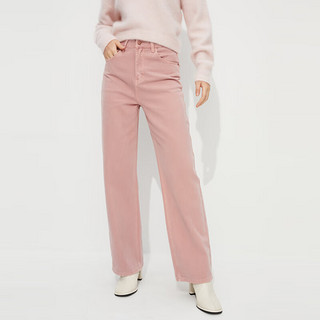 洛可可（ROCOCO）纯棉时尚百搭直筒拖地裤复古粉色宽松显瘦牛仔裤 粉色 M