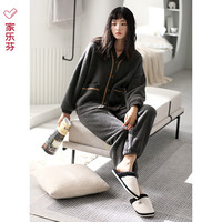 家乐芬女士睡衣秋冬款冬季法兰绒加绒加厚款珊瑚绒保暖家居服冬天 A835947木炭黑 XXL码(体重140-165斤)