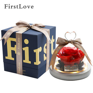情人节好礼、PLUS会员：第一爱 永生花红玫瑰花玻璃罩礼盒