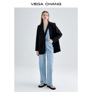 VEGA CHANG黑色小西装外套女2024春装小个子英伦风西服上衣 黑色 M