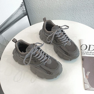 奥古狮登老爹鞋女2024春秋季显脚小运动休闲鞋女港风百搭鞋子女网面鞋 231062深灰色【四季款】 38
