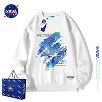 NASA LIKE 潮牌卫衣男秋冬季加绒加厚长袖t恤男女同款装圆领打底衫 白色 XL（110-125斤）