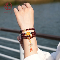 今夕印度小叶紫檀手串108颗佛珠女士款和田玉蜜蜡招财貔貅手链6mm