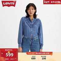 Levi's 李维斯 24春季女士娃娃领牛仔衬衫可爱减龄百搭 牛仔蓝 A8431-0000 XS