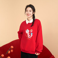 茵曼（INMAN）女童祥龙卫衣亲子装2024春新款中大童红色新年儿童上衣女宝宝 大红色-