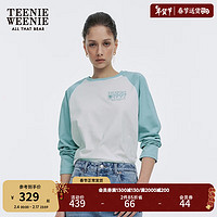 Teenie Weenie小熊2024休闲撞色插肩袖长袖T恤宽松运动打底衫 蓝色 155/XS